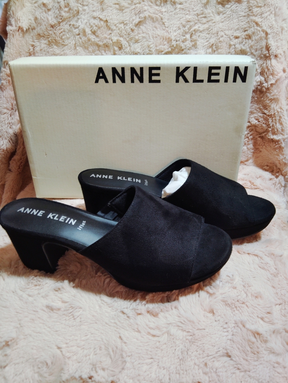 Anne Klein, iflex Open-Toe Block Heel Mules. Size 9